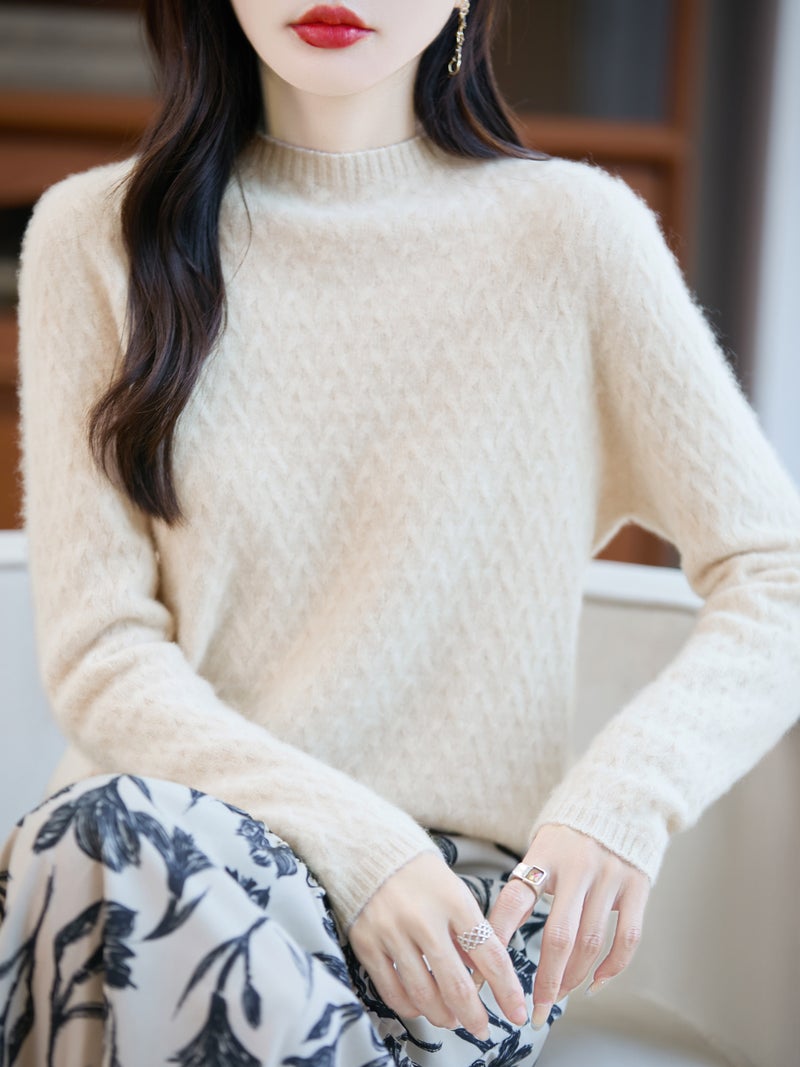 First-Line Ready-To-Wear 100% Wool Sweater For Women, Lazy Style Outer Wear, Soft And Waxy, Non-Irritating To The Skin, Multi-Color Seamless Sweater - Image 1